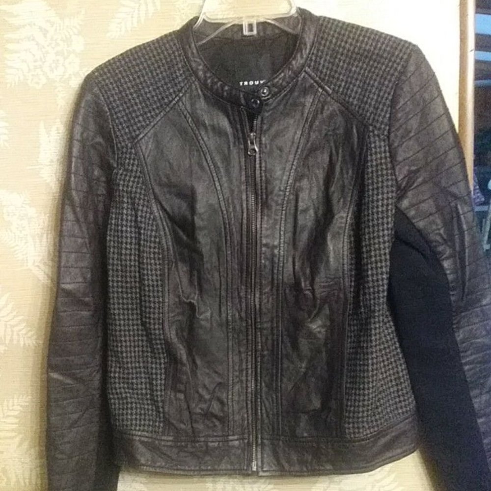 Trouve black leather jacket houndstooth